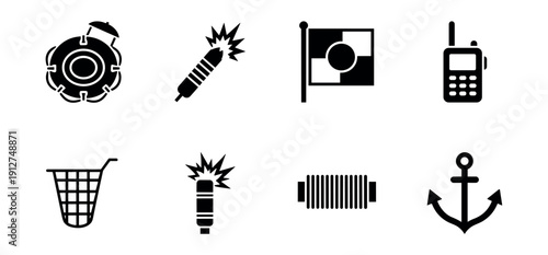 Black silhouette icons set with various items and concepts
