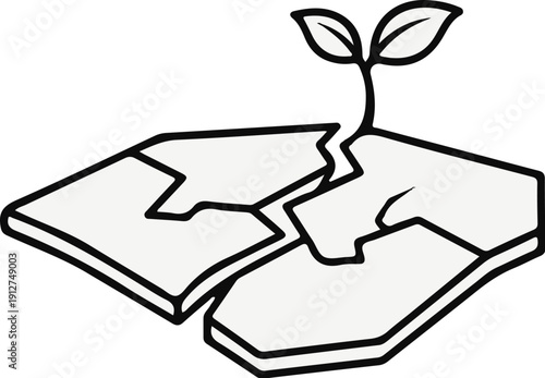 A plant sprouts from cracked, barren earth