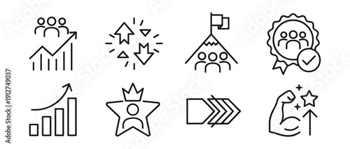 Business and achievement line icons set