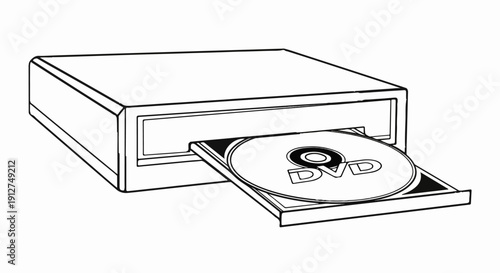 A simple line drawing depicts a DVD player with a disc partially inserted