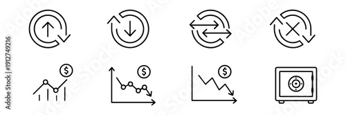Financial Trend and Security Line Icons Set