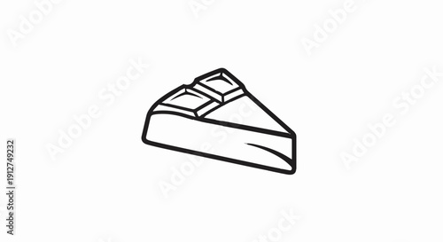 A simple black and white line drawing of a slice of chocolate cake