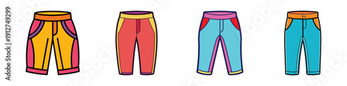 Colorful Capri Pants Set Flat Design vector illustration