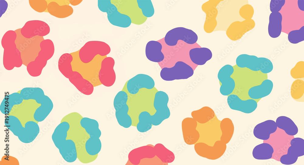 Fototapeta premium A playful, colorful, abstract pattern resembling abstract animal prints on a pale background