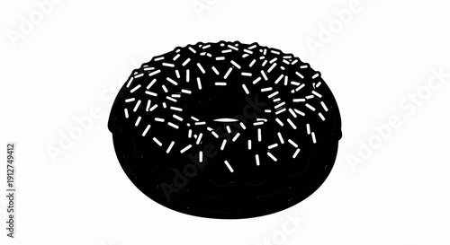 A single black doughnut with white sprinkles stands out against a white background