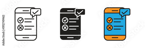Mobile Checklist Survey Icon Vector. Smartphone interface featuring a digital checklist with checkmarks and cross symbols for mobile survey testing.