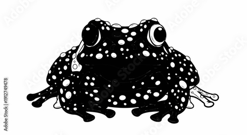 A spotted toad with large round eyes sits facing forward