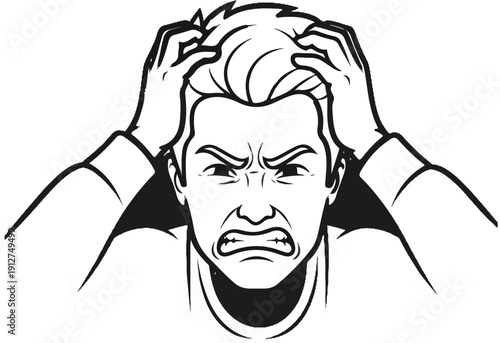 A man clutches his head in extreme frustration and agony