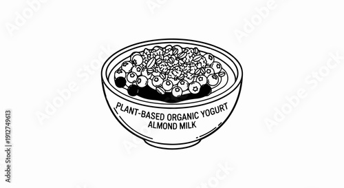 A simple line drawing of a bowl overflowing with berries and granola