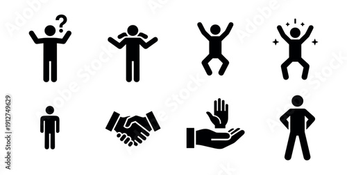 Human gestures and poses minimalist line icons set
