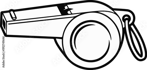 A simple line drawing of a classic sports whistle with a lanyard loop
