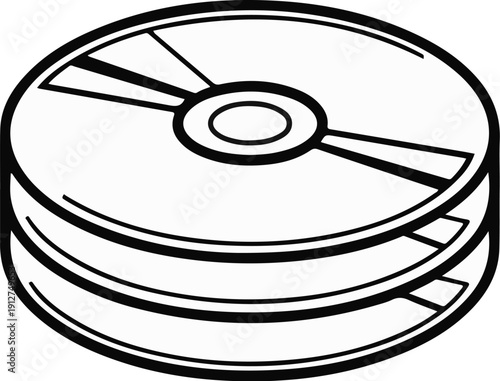 A stack of three circular optical discs with central holes and radial grooves