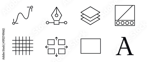 Graphic design and editing software tool icons set