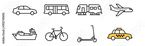 Transportation line icons set