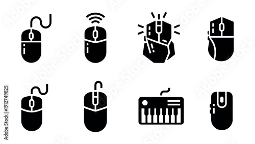 Computer Peripherals Black and White Icon Set