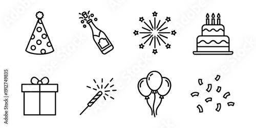 Celebration and Party Line Icons Set