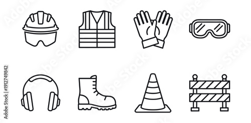 Construction and Safety Equipment Line Icons Set