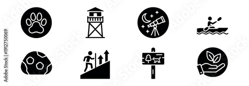 Outdoor and nature activities silhouette icons set
