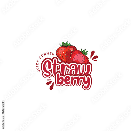 Red Sweet Cute Playful Strawberry Juice Corner Logo.