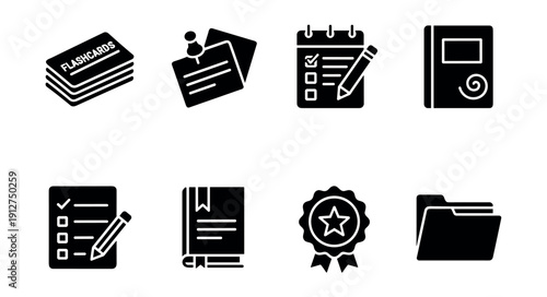 Educational and organizational silhouette icons set