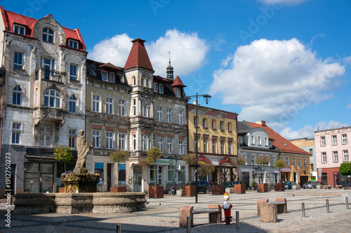 Market Square (Rynek), townhouses from turn of 19th and 20th centuries. Mysłowice, Poland.