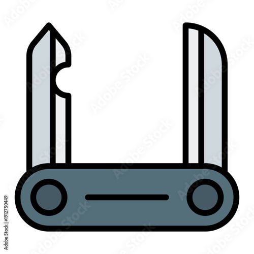 Pocket Knife Filled Line Icon Vector for Hiking and Outdoor Activity, Camping Adventure Gear and Trekking Management Symbol