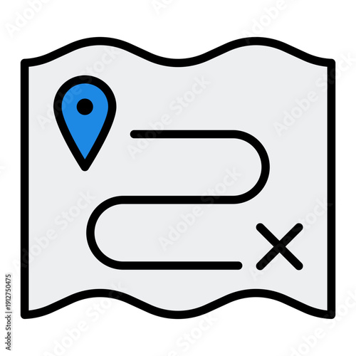 Map Filled Line Icon Vector for Hiking and Outdoor Activity, Camping Adventure Gear and Trekking Management Symbol