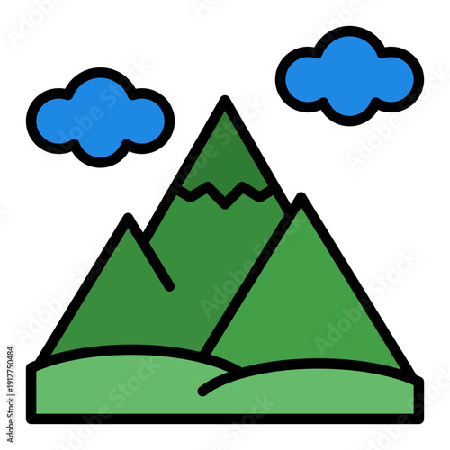 Mountain Filled Line Icon Vector for Hiking and Outdoor Activity, Camping Adventure Gear and Trekking Management Symbol