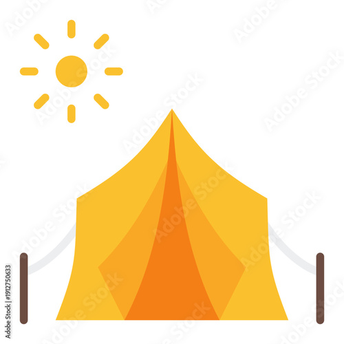 Tent Flat Icon Vector for Hiking and Outdoor Activity, Camping Adventure Gear and Trekking Equipment Symbol