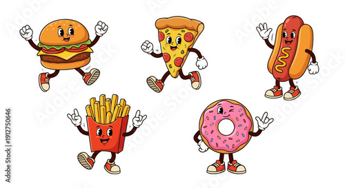 Cartoon Fast Food Characters Dancing.