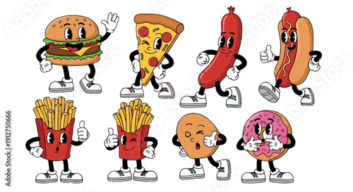 Cartoon Fast Food Characters Dancing.