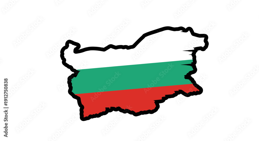 Fototapeta premium Map of bulgaria with the national flag overlayed on it.