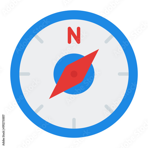 Compass Flat Icon Vector for Hiking and Outdoor Activity, Camping Adventure Gear and Trekking Equipment Symbol