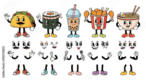 Cartoon Food Characters with Accessories.