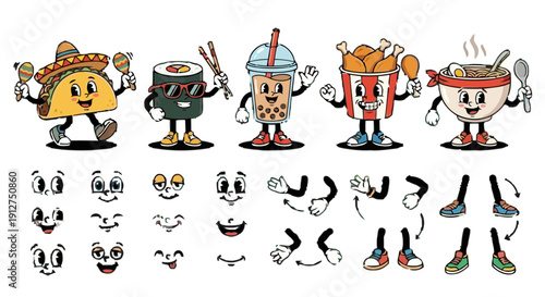 Cartoon Food Characters with Accessories.