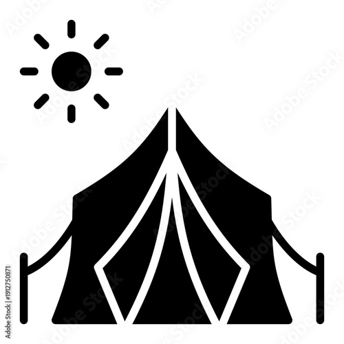 Tent Glyph Icon Vector for Hiking and Outdoor Activity, Camping Adventure Gear and Trekking Equipment Symbol
