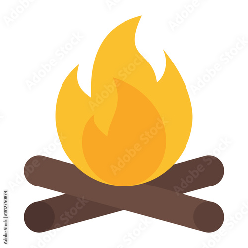 Bonfire Flat Icon Vector for Hiking and Outdoor Activity, Camping Adventure Gear and Trekking Equipment Symbol