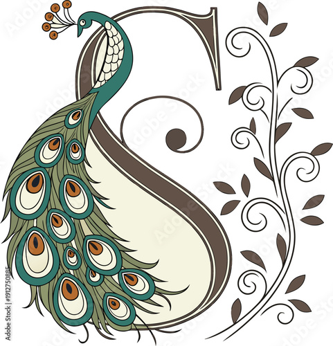 letter-s-typography-formed-with-peacock.eps