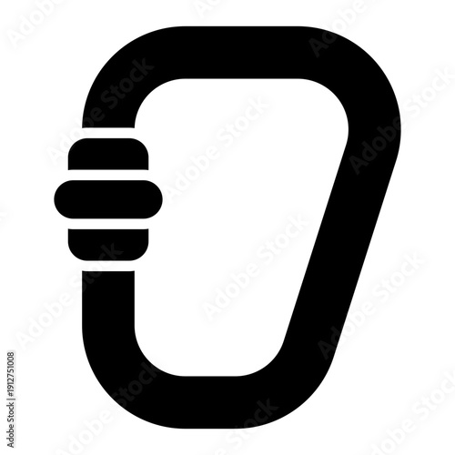 Carabiner Glyph Icon Vector for Hiking and Outdoor Activity, Camping Adventure Gear and Trekking Equipment Symbol