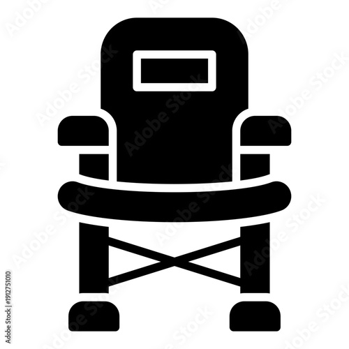 Camping Chair Glyph Icon Vector for Hiking and Outdoor Activity, Camping Adventure Gear and Trekking Equipment Symbol
