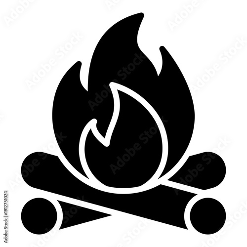 Bonfire Glyph Icon Vector for Hiking and Outdoor Activity, Camping Adventure Gear and Trekking Equipment Symbol