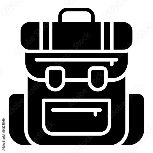 Backpack Glyph Icon Vector for Hiking and Outdoor Activity, Camping Adventure Gear and Trekking Equipment Symbol