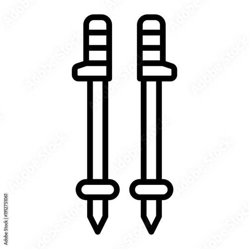 Trekking Pole Outline Icon Vector for Hiking and Outdoor Activity, Camping Adventure Gear and Trekking Equipment Line Symbol