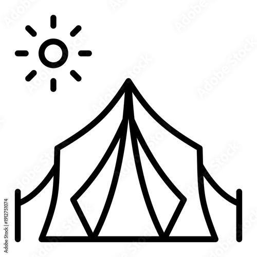 Tent Outline Icon Vector for Hiking and Outdoor Activity, Camping Adventure Gear and Trekking Equipment Line Symbol