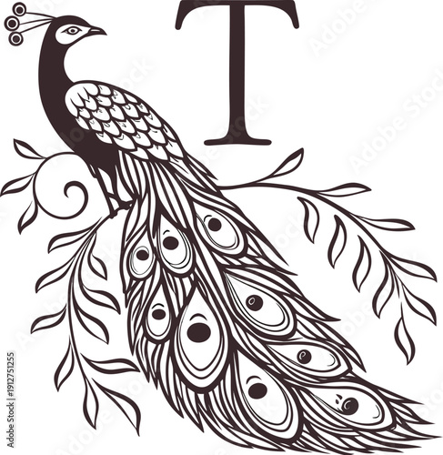 letter-t-typography-as-a-stylized-peacock.eps