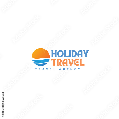 Blue orange illustration holiday travel agency logo.