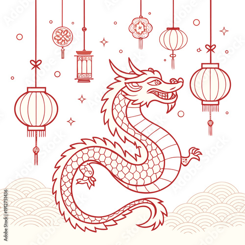 lunar-new-year---dragon-outline-with-lanterns.eps