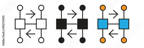 Data Exchange Flow Vector Icon. Abstract technical diagram representing data transmission and bidirectional communication between two central servers or nodes.