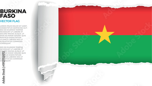 Flag of Burkina Faso. Flag revealed through torn paper rolled up on a transparent background