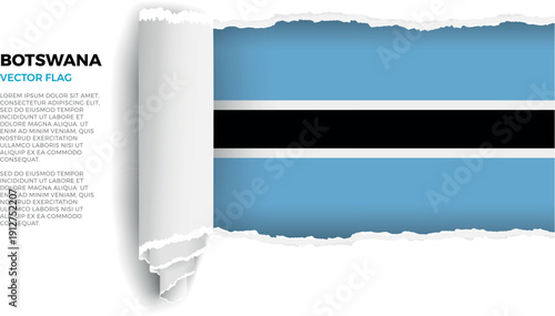 Flag of Botswana. Flag revealed through torn paper rolled up on a transparent background